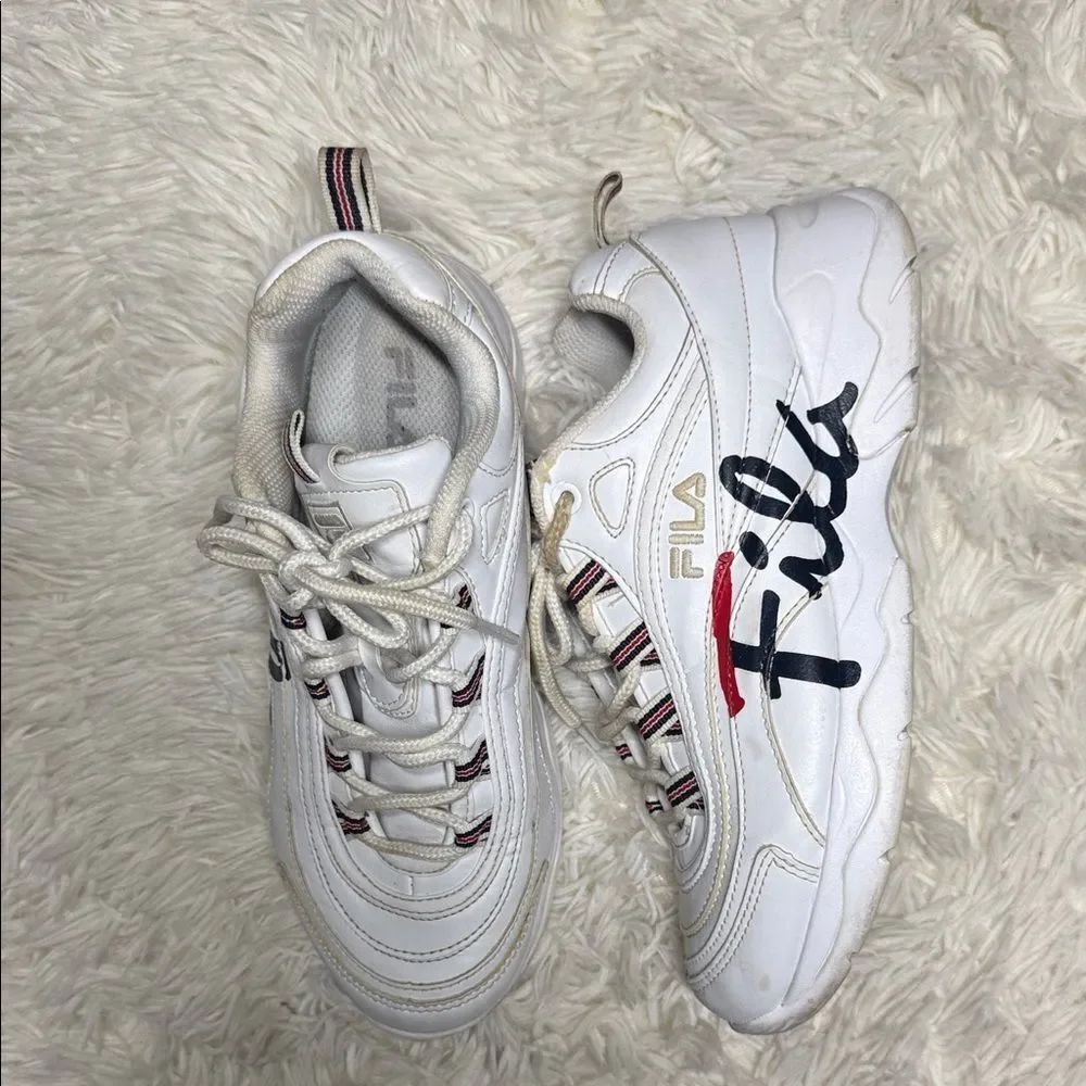 Fila White Sneakers with Navy and Red Details